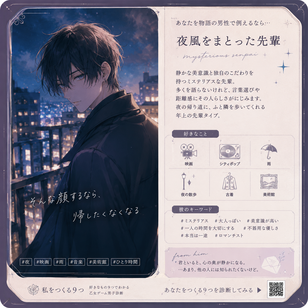 夜景を背景にした乙女ゲーム風の男性キャラクター
